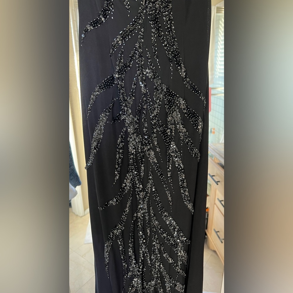 Jovani Black and Silver Backless Dress